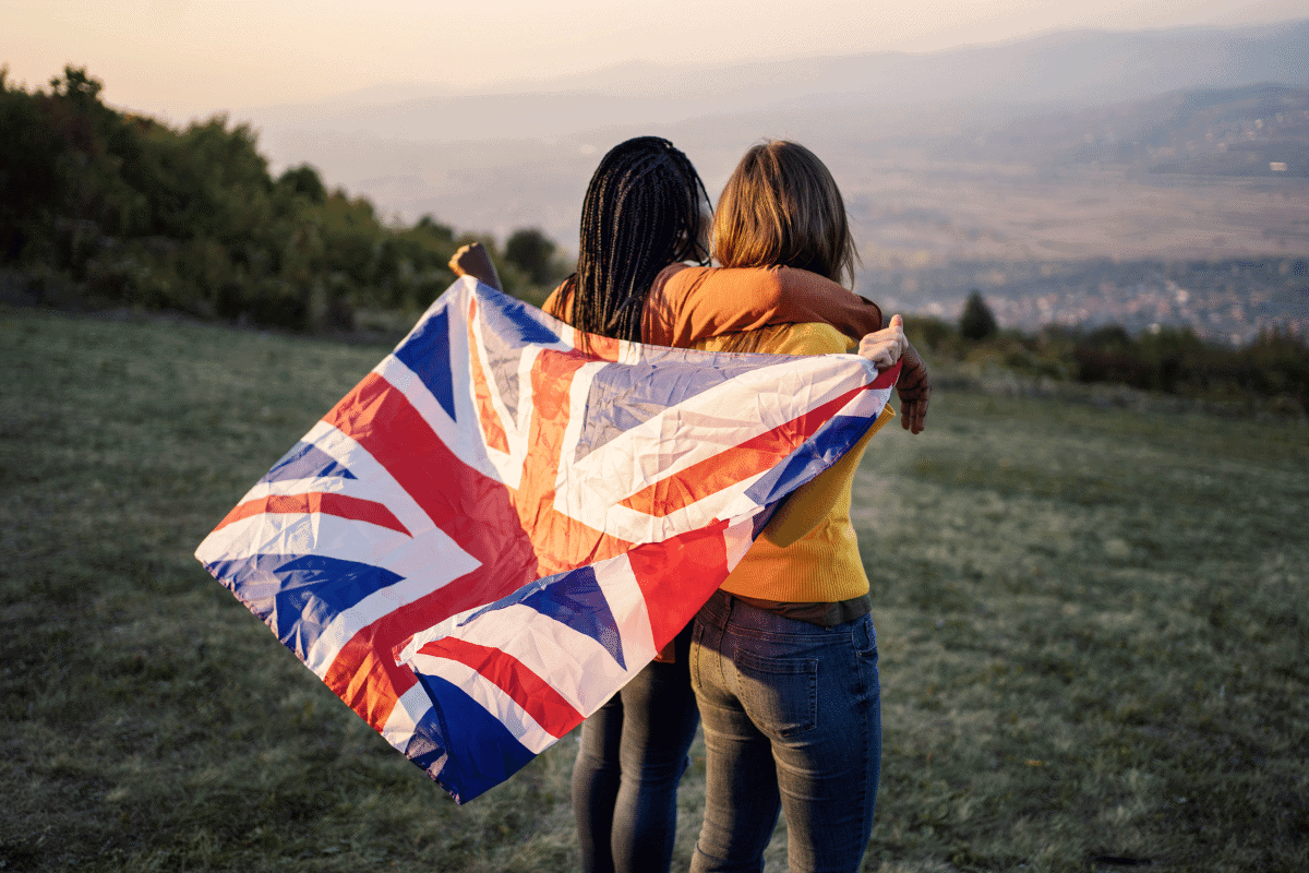 two women with UK flag 