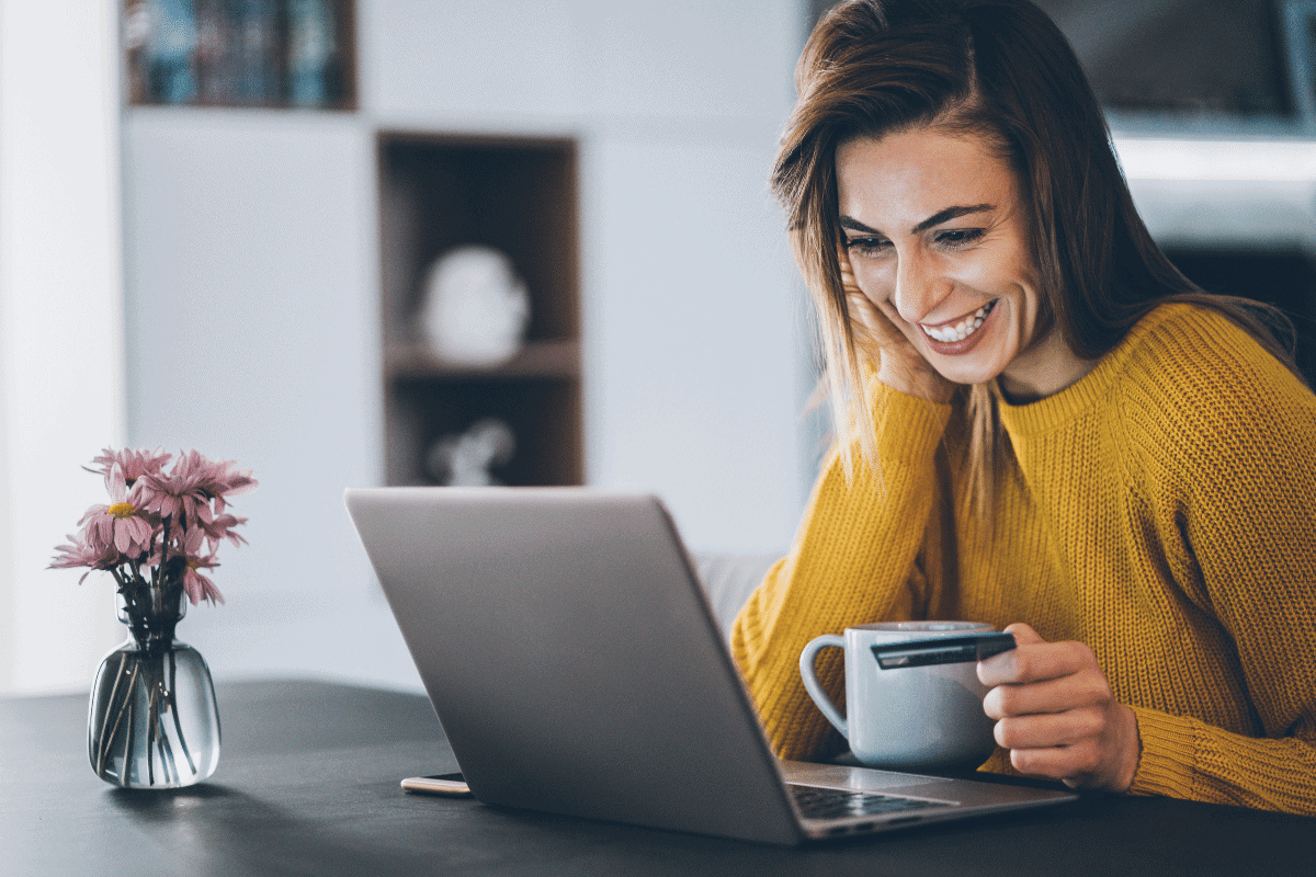 Woman paying for passport online