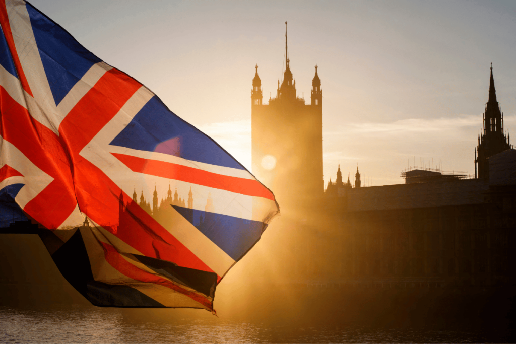 UK flag blowing in wind