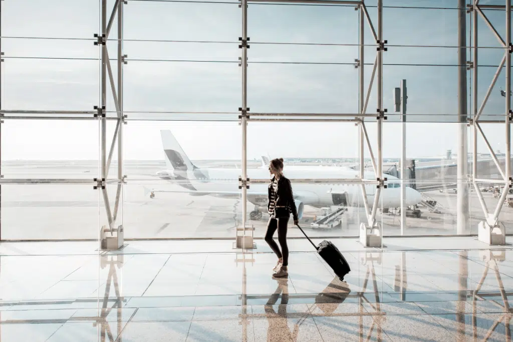 traveller walking through airport in UAE