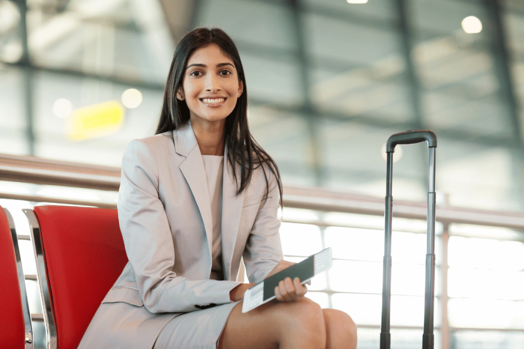 woman with passport at airport