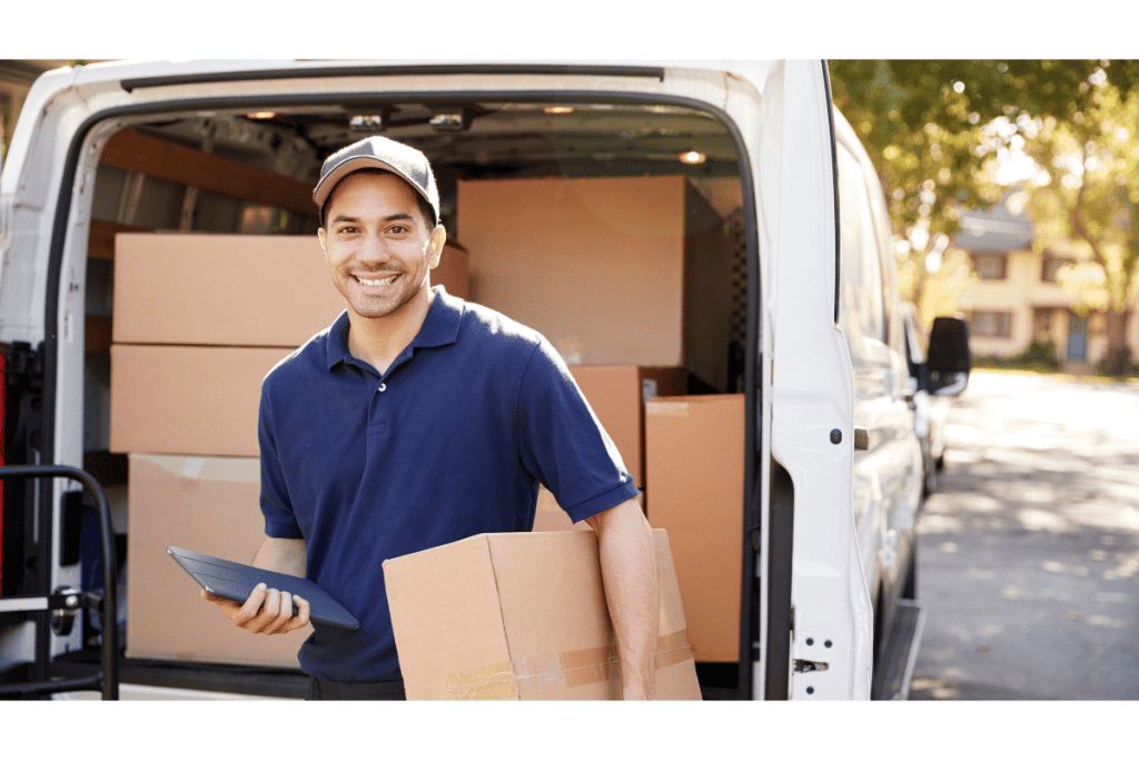 man with courier service sending in documents