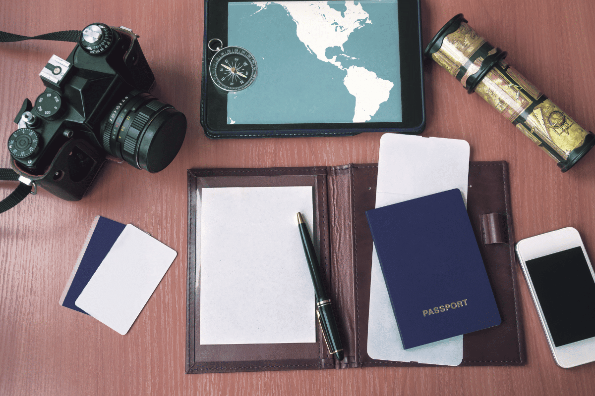 travel passport and camera