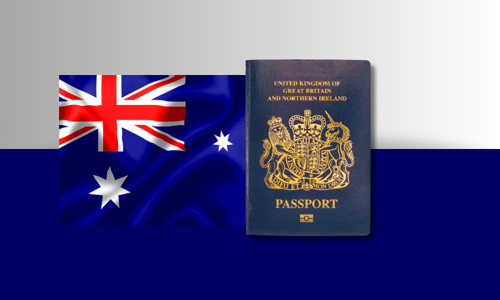 UK passport and Australian flag