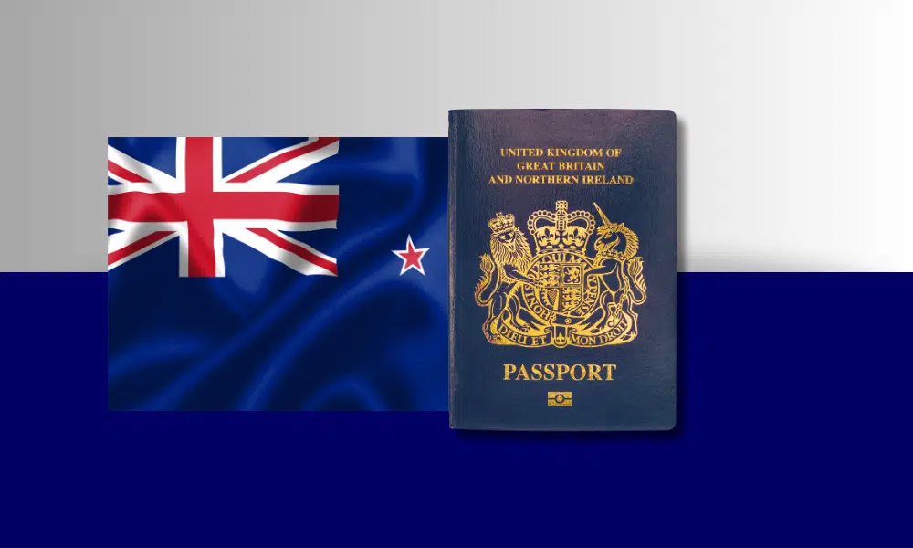 UK passport and New Zealand flag