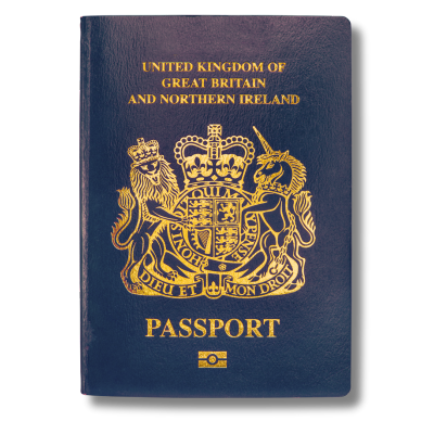 UK passport with background